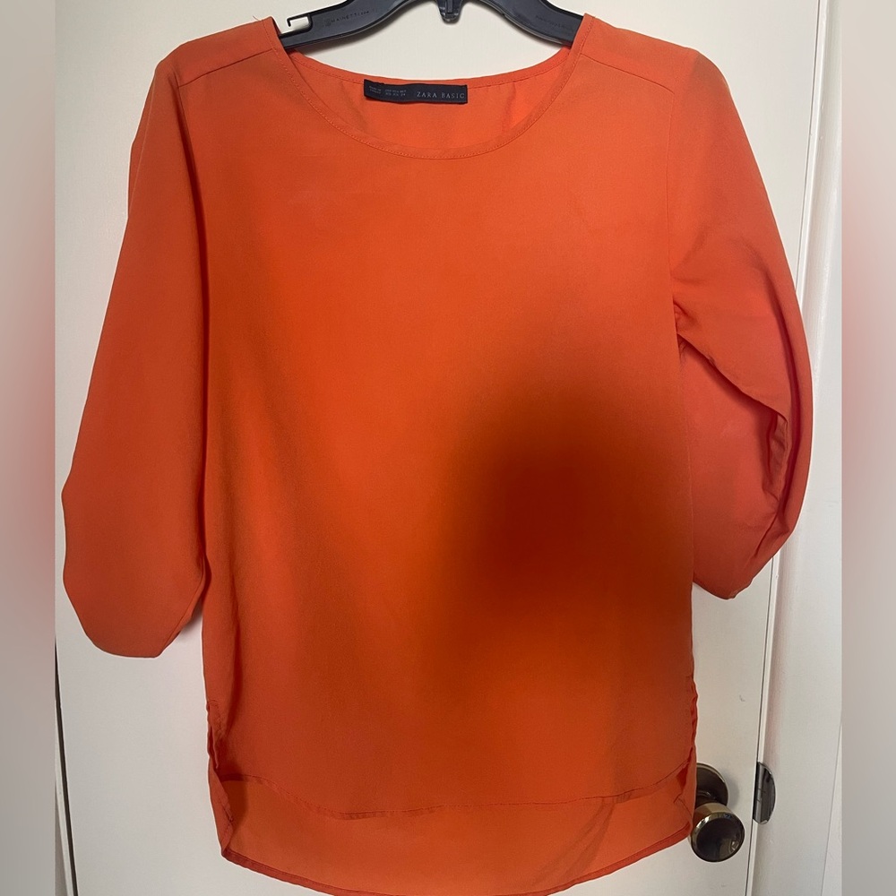 Zara Bright Orange Crewneck Blouse 18 PTP X 25